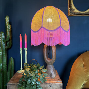 Birdie Fringed Dome Hessian Lampshade With Pink Trim, 5 of 6