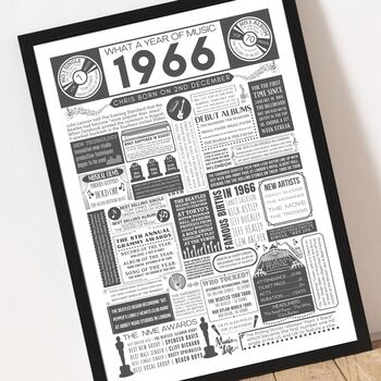 Personalised 1966 Music Print 60th Birthday Gift, 3 of 10