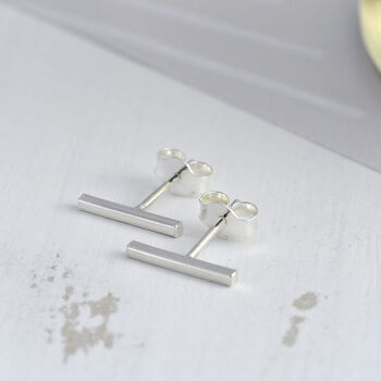 Silver Rectangular Bar Stud Earrings, 5 of 9