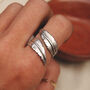 Double Feather Boho Hug Ring In Silver, thumbnail 1 of 7