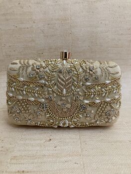 Gold Handcrafted Embroidered Rectangular Clutch Purse, 4 of 7