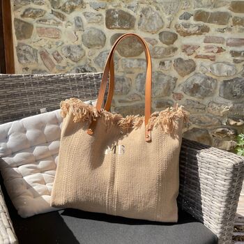 Personalised Hetty Solid Colour Straw Fringe Shoulder Tote Beach Bag, 2 of 5