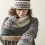 Fair Trade Fair Isle Knit Wool Lined Wristwarmer Gloves, thumbnail 6 of 12