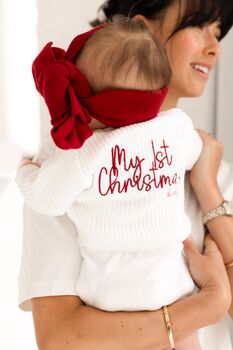 My First Christmas Embroidered Personalised New Baby Knitted Cardigan, 3 of 11