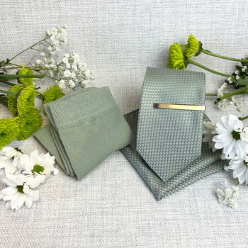 Wild Sage Woven Wedding Tie Set, 3 of 6