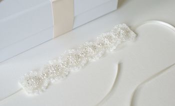 Hand Embellished Beaded Ivory Lace Bridal Bracelet, 4 of 6