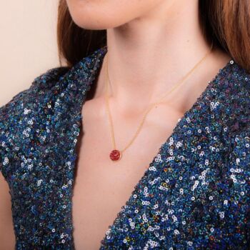 Round Red Druzy Crystal 18k Gold Plated Necklace, 2 of 5