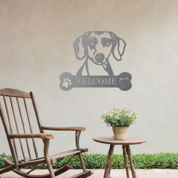 Customisable Dachshund Welcome Metal Wall Art Sign Gift For Home And Garden Decor, 6 of 11