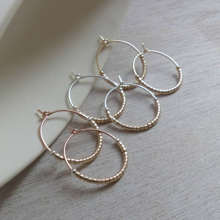 Champagne Delica Bead Hoops 20mm By MyHartBeading | notonthehighstreet.com