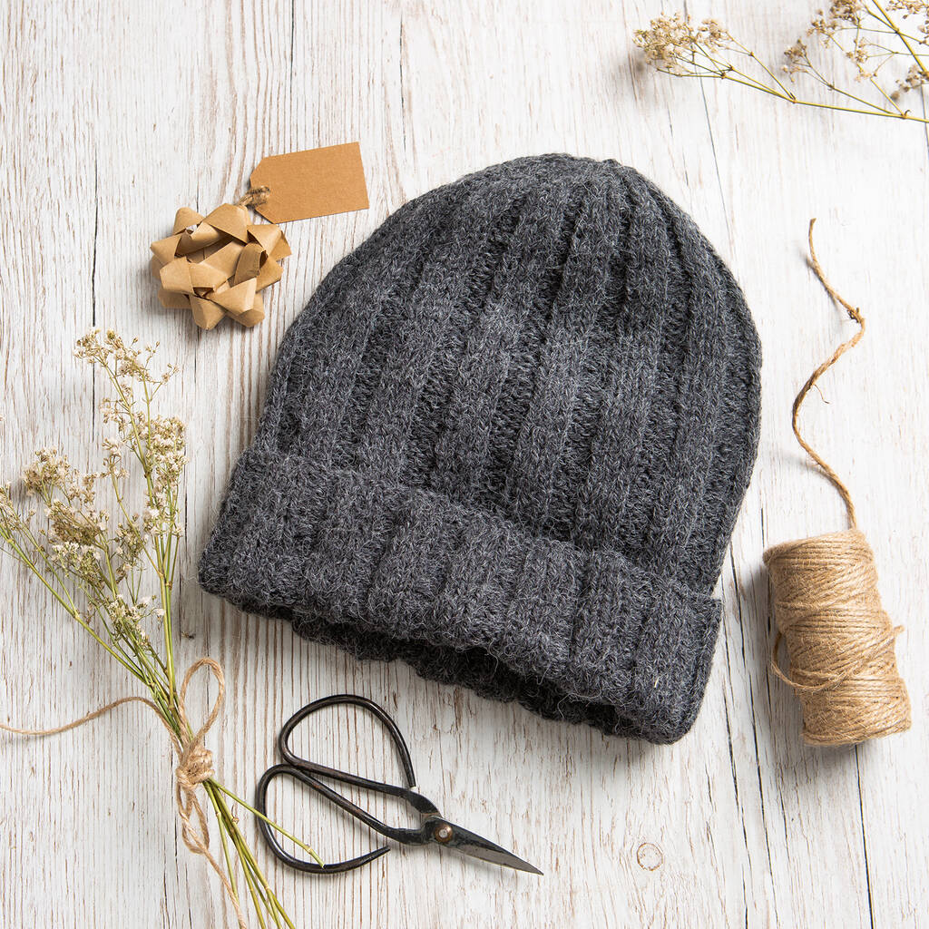 Alpaca Hat Easy Knitting Kit Granite Grey, 1 of 3