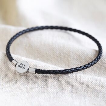 Men's Personalised Leather Bracelet With Disc Clasp, 9 of 12