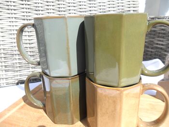 Set Of Four Assorted Reactive Glaze Hexi Mugs In Earth Tones, 12 of 12