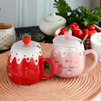 Strawberry Desert And Drink Mug With Lid And Spoon, 7 of 10