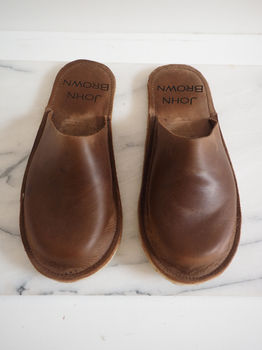 Personalised Handmade Men's Leather Slippers, 5 of 10