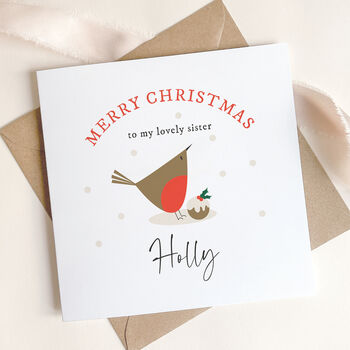Personalised Christmas Card For Sister: Robin With Christmas Pudding Design, 5 of 5