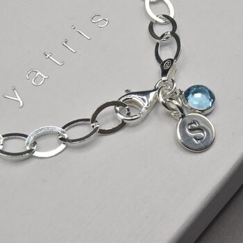 Sterling Silver Oval Linked Bracelet With Birthstone, 3 of 5