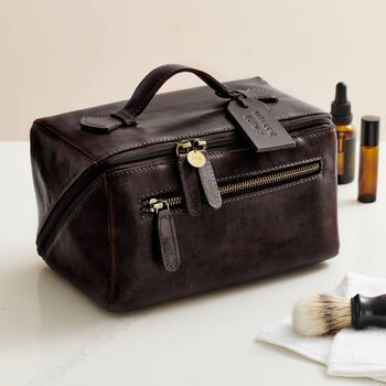Personalised Leather Lay Flat Wash Bag, 6 of 11