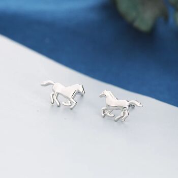Sterling Silver Running Horse Stud Earrings, 6 of 10
