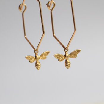Hexagon Bee Hoop Earrings, 3 of 6