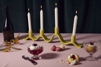 Handmade Chartreuse Wavy Ceramic Candelabra For Four Candles, 9 of 9