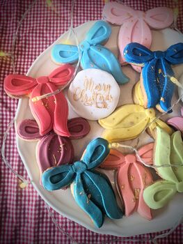 Hand Iced Personalised Multi Coloured Christmas Bows Biscuit Gift Box, 6 of 8