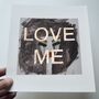 Love Me Giclee Art Print With Gold Leaf Lettering, thumbnail 2 of 5