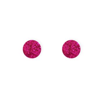 Mini Round Stud Earrings In Hot Pink Glitter, 3 of 4