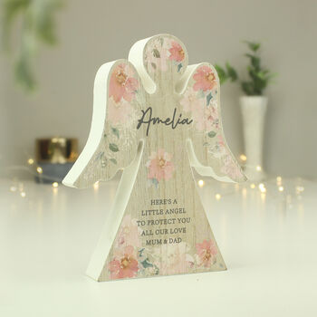 Personalised Floral Wooden Angel Memorial Ornament, 5 of 10
