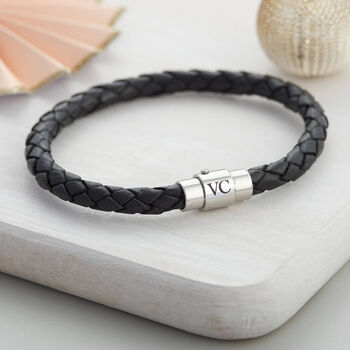 Men's Plaited Leather Personalised Clasp Bracelet, 8 of 8