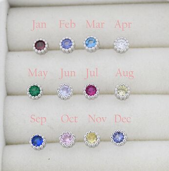 Sterling Silver Dotted Bezel Birthstone Stud Earrings, 2 of 12