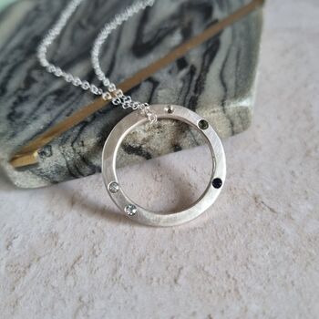 Hammered Silver Family Circle Birthstone Necklace, 2 of 9