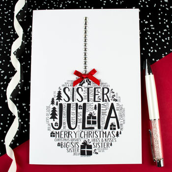 Personalised Sister Christmas Bauble Card, 3 of 7