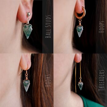 Natural Moss Agate Crystal Earrings, 3 of 11