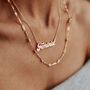 16 K Gold Plated Feminist Script Nameplate Necklace, thumbnail 1 of 4