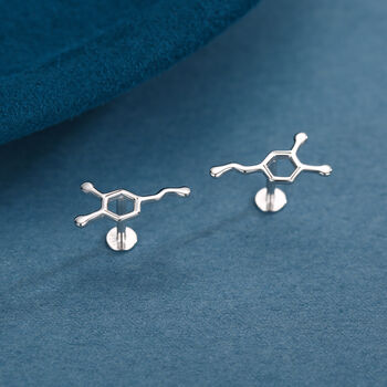 Happiness Molecules Dopamine 16 G Flat Back Labret Earrings In Sterling Silver, 2 of 12