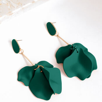 Emerald Green Hand Painted Large Petal Drop Earrings, 3 of 3