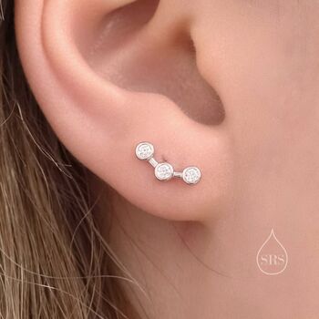 Sterling Silver Tiny Cz Trio Constellation Stud Earrings, 6 of 10