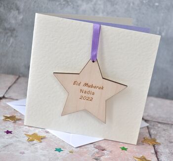 Personalised Eid Wooden Decoration Card, 3 of 3