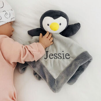 Personalised Penguin Baby Comforter Rattle, 3 of 9