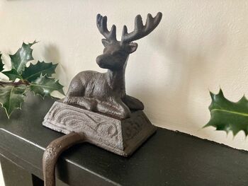 Cast Iron Reindeer Stocking Holder Xmas Mantel Hanger, 5 of 7