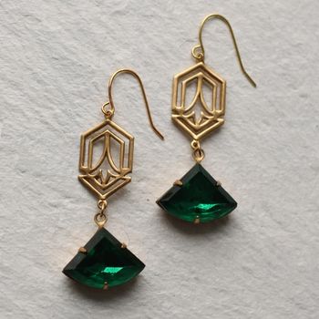 Art Deco Emerald Jewel Earrings With Connector, 2 of 6