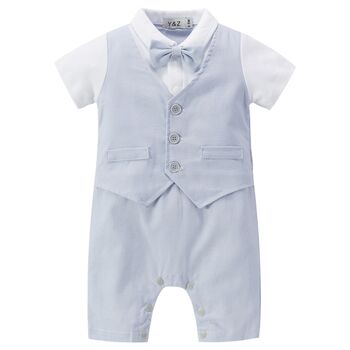 Baby Boy's All In One Linen Outfit With Bow Tie, 2 of 4
