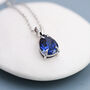 Sterling Silver Royal Sapphire Blue Pear Cut Cz Necklace, thumbnail 1 of 12