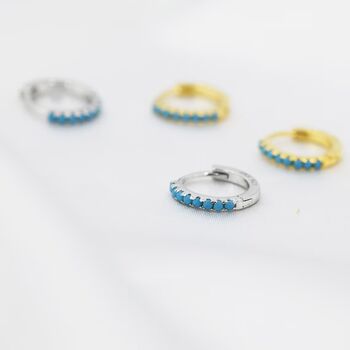 Turquoise Huggie Hoop Earrings In Sterling Silver, 6 of 11