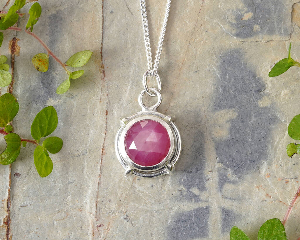 Sterling Silver Created Pink Sapphire Oval Necklace