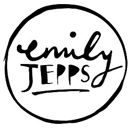Logo featuring a hand drawn black circle with hand written lettering saying emily JEPPS inside it