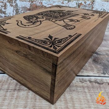 Wooden Gift For Mum,Indian Elephant Design Jewellery Box, 7 of 9