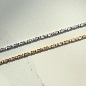 18ct Gold Plated Or Sterling Silver Mixed Cut Cz Tennis Bracelet, 8 of 9