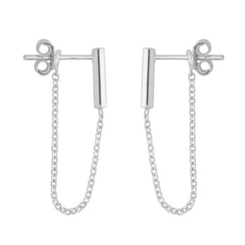 Sterling Silver 925 Bar And Chain Dangle Ear Stud Earrings, 3 of 10