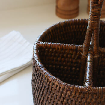 Marbury Brown Round Rattan Cutlery Basket, 2 of 2